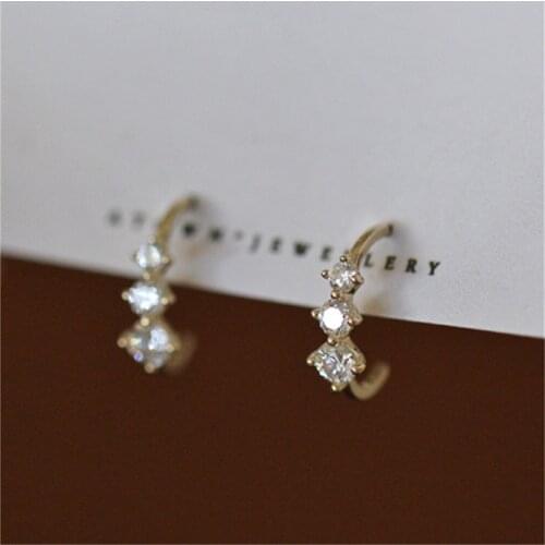 925 Sterling Silver Korean Version Simple Gradient Crystal Earrings Women Romantic Sweet Party 14k Gold Plating Jewelry