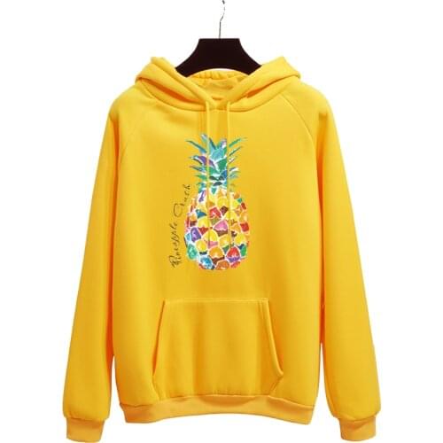Winter Fashion Pineapple Harajuku Print Casual Loose Pullover Hoodie Yellow Womens Long Sleeve Sweatshirt Tops Sportswear