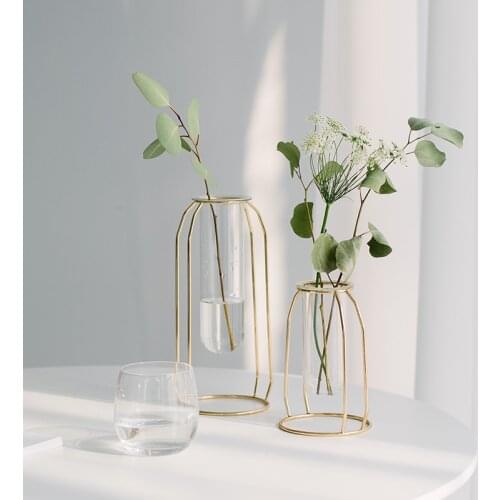 Gold Frame Flower Vase Tube Vase Creative Design Flower Pots Planters Party Decor Vases
