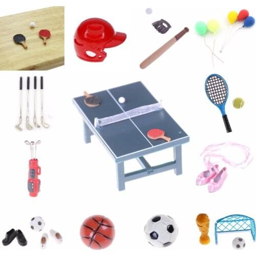 1/12 Lovely Dollhouse Sport Mini Tennis Ball/Football/Soccer/Baseball/Balloon/Golf Sticks/Ballet Doll House Accessories