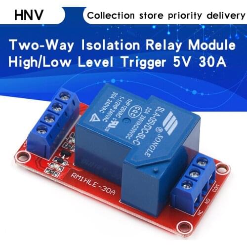 1PCS 5V 30A Two-way isolation relay module High/low level trigger 5V 30A 1-Channel Relay Module+Electronic With Optocoupler