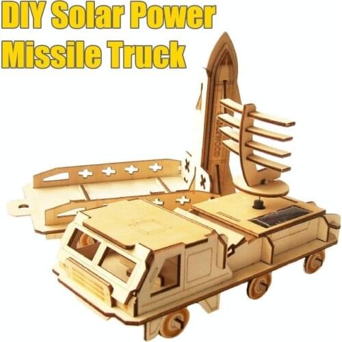 1Piece Wooden DIY Solar Power Missile Truck Eco-friendly Educational Puzzle DIY Assemble Creative Toys For Kids