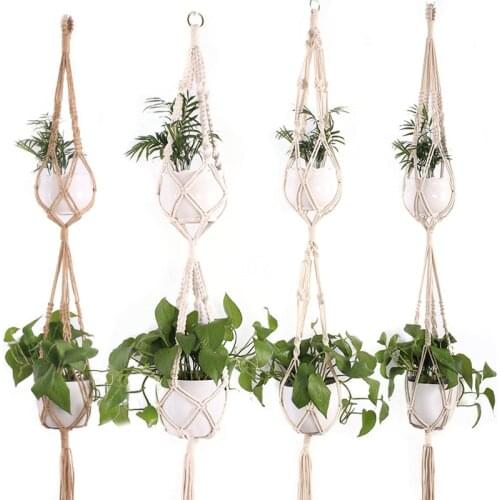1PC Hanging Baskets Flowerpot Plant Holder Pot Macrame Plant Hanger Hanging Planter Basket Jute Rope Braided Craft Vintage Decor