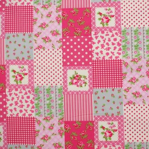 1 yard Cotton Poplin Fabric for sewing pathwork, dress, cloth, bedding - Patch, flower, dot, strip - pink (width=145cm)
