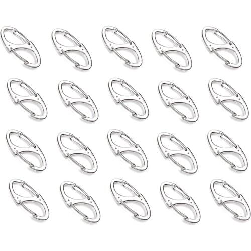 20Pcs Zinc Alloy 8 Shape 1.6 Inches Small Carabiner Clips Double Snap Hook Spring Wire Gate Keychain Buckle Tool