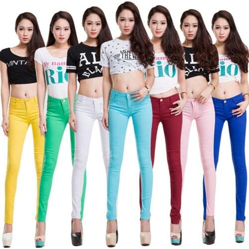 2019 New womens casual OL office Pencil Trousers Girls cute 16 colour Elastic Skinny Pants fashion Candy Jeans Pencil Trousers