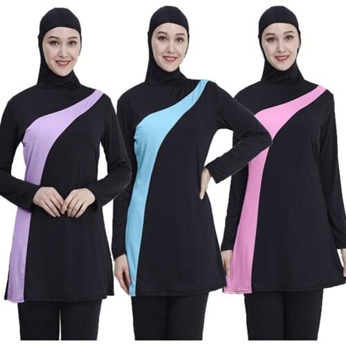 2020 Long Sleeve muslim swimsuit plus size swimwear women muslim swimwear Nylon Modest Swimsuit Full Cover Beachwear