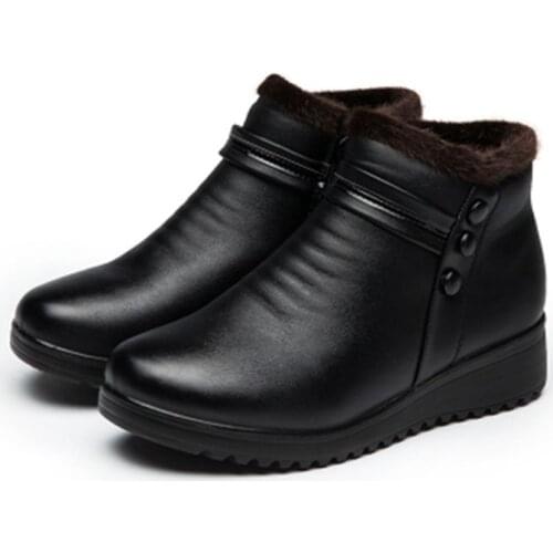 2021 fashion winter boots ladies leather ankle boots autumn plush wedges women shoes