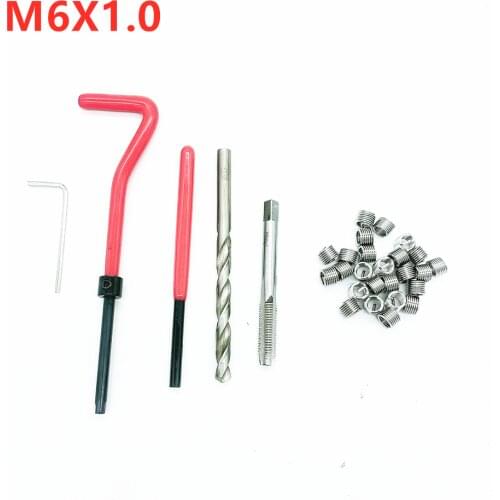 25pcs M6X1.0 Thread Repair Tool Kit for Engine Block Restoring Damaged Threads Spanner Wrench Twist Drill Bit Coarse Crowbar Set