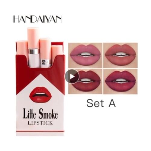 4PCS Set 12 Colors No Fading Lipstick Waterproof Long Lasting Semi Matte Velvet Fog Surface Sexy Lip Gloss Beauty Red Lip Tint