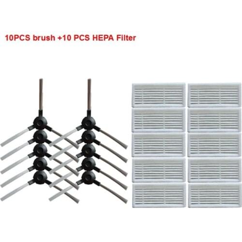 20pcs/lot Side Brush*10+HEPA Filter*10 for Panda X600 pet Kitfort KT504 Robotic Robot Vacuum Cleaner Parts