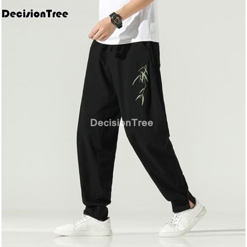 2021 cotton linen wide leg pants men chinese style casual jogging pants sweatpants men pants traditional harajuku loose trousers