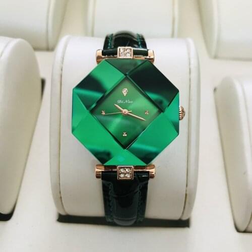 Top Brand Creative Diamond Mirror Green Watch for Womens 2021 Quartz Watch Leather Strap Waterproof Wrist Watch Relojes