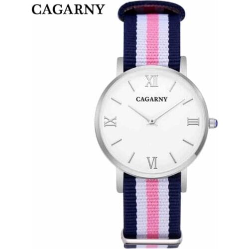 CAGARNY Fashion Women Simple Quartz Business Casual Ultra thin Waterproof Watch with Nylon Cloth Strap Watch Woman Relojes Mujer