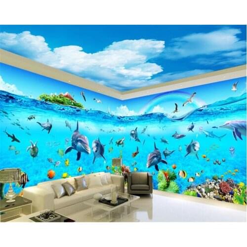 Beibehang Advanced Decorative Wallpaper Aesthetic Blue Sky White Cloud Ocean World Theme Space Background papel de parede tapety