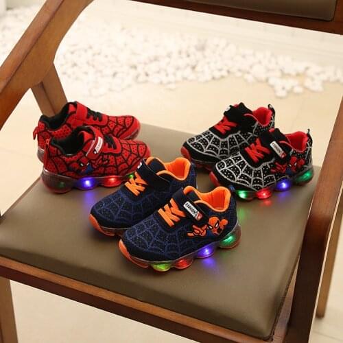 With Light Children Sports Baby Sneakers Mesh Sport Led Light Shoes Led Luminous Spider Breathable Kids Shoes for Boys Girls