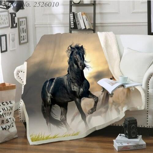 Throw Blanket Galloping Horses 3D Velvet Plush Blanket Bedspread for Kids Girls Sherpa Blanket Couch Quilt Cover Travel 06