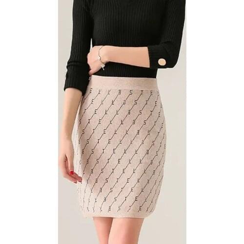Knee-length Knitted Half-length Skirt Womens High Waist One-step Skirt Spring Autumn Fashion Letters Elegant Buttocks Skirts