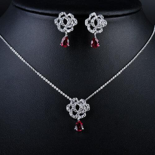 2016 New Bridal Party Fashion Jewelry Sets Luxury Design Silver Color Cubic Zirconia Necklace Earring Set For Women GLDT0502