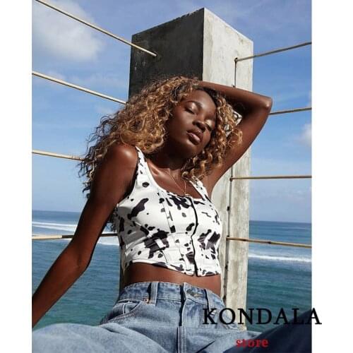 KONDALA Za 2021 Women Fashion New Summer Cow Flower Dot Tops Sleeveless Cow Print Vest Shirts Girls Casual Chic Mujer Blouse
