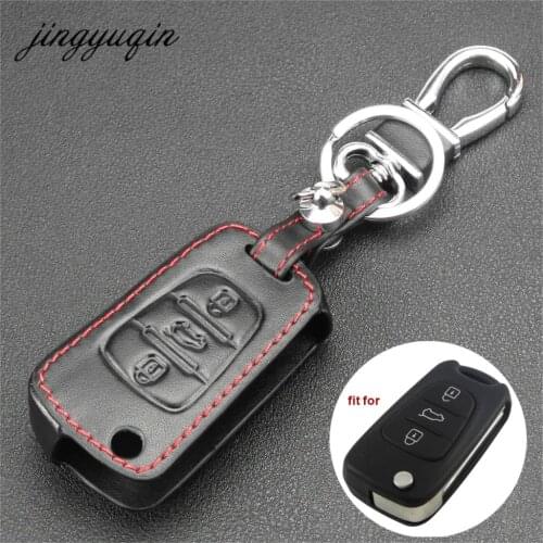 Jingyuqin Leather Car Flip Key Cover Case For Hyundai i30 Verna Veloster for KIA K2 K5 Picanto Rio Sportage