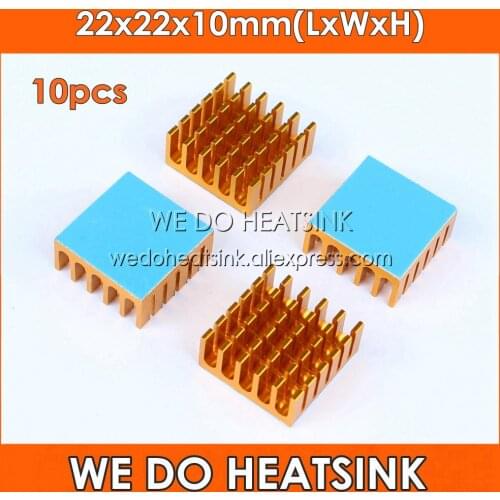 WE DO HEATSINK 10pcs 22x22x10mm Aluminum Radiator Heat Sink With Blue Thermal Adhesive Heat Transfer Pad( Double side tape)