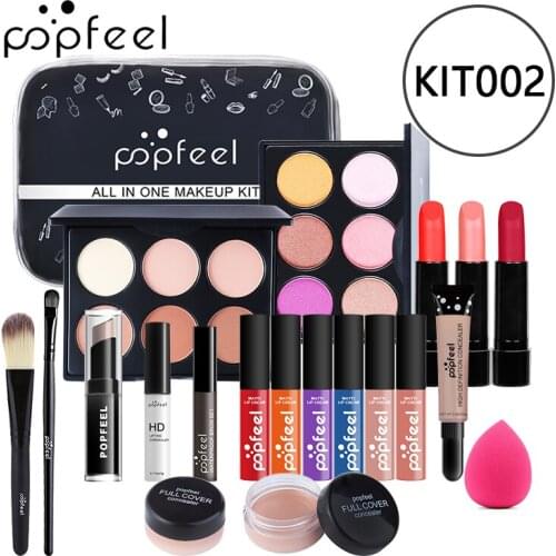 KIT002 POPFEEL ALL IN ONE Makeup Kit Professional Cosmetics Full Set Eyeshadow Lip Makeup Brushes Eyebrow Concealer Bag