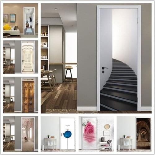 Corner Staircase Door Sticker of 3D Waterproof Wallpaper On The Door Home Decoration Self Stick Wallpaper For Living Room Decal