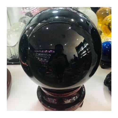 Natural Black Obsidian Sphere Large Crystal Ball Healing Stone+Pedestal
