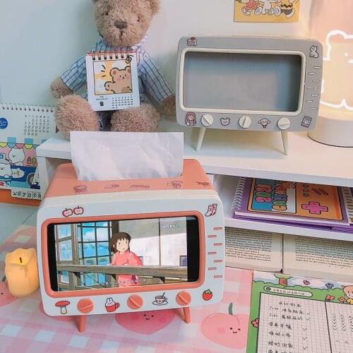 Nordic Minimalist Retro Desk TV Tissue Box Living Room Creative Multifunctional Heightened Base Phone Slot Rack Home Bedroom
