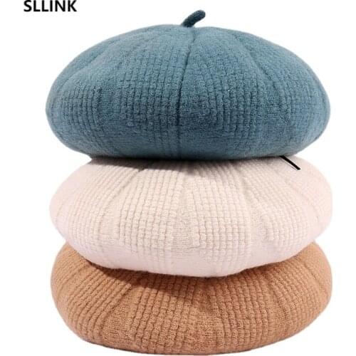 Autumn and winter new warm knitted wool BERET womens Japanese cute little fresh pumpkin hat hats for women bonnets for women