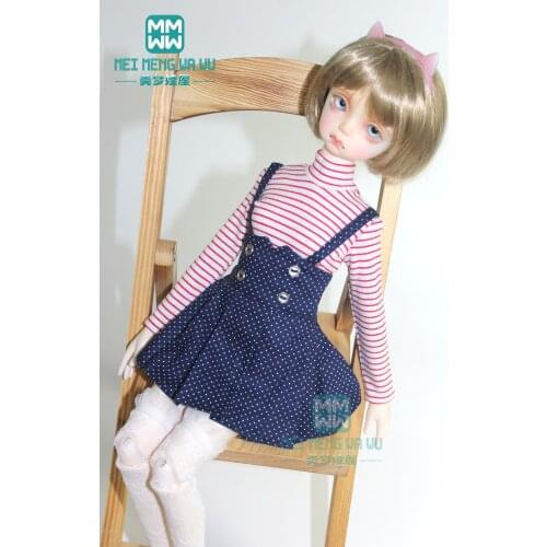 Clothes for doll fit 1/4 43cm BJD MSD GEM XAGADOLL Striped T-shirt, polka dot strap dress