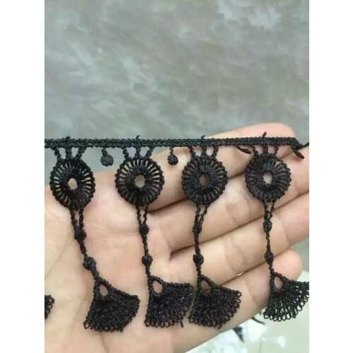 Polyester White Black Lamp Dangling Fringe Lace Trims For Sewing DIY Craft Accessories Tassel Curtain Lace Free Shipping 15Yards