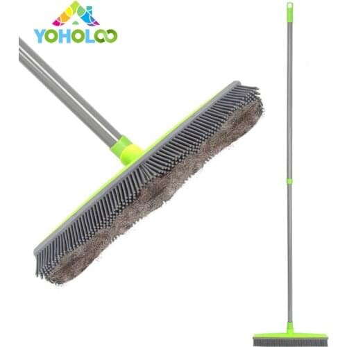 Rubber Broom Pet Hair Lint Removal Device Telescopic Bristles Magic Clean Sweeper Squeegee Scratch Bristle Long Push Broom