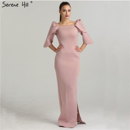 Fashion Mermaid Pink Half Sleeves Evening Dresses 2020 Sequins Formal Evening Gowns Serene Hill BQA8005