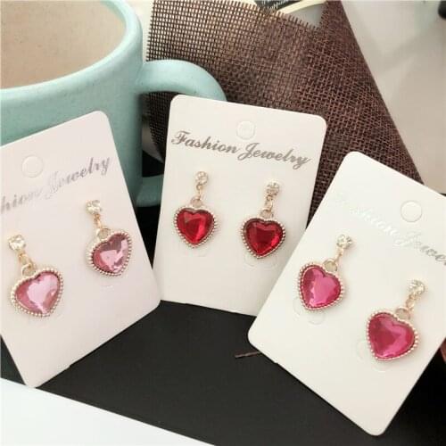 Fashion pink purple Rhinestone Cute Peach Heart Crystal Pendant earrings For Women Jewelry Bride Wedding Party 9 colors