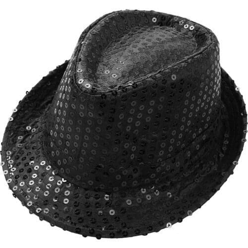 Unisex Kids Boys Girls Solid Color Bling Bling Sequins Fedora Hat Jazz Dance Cap for Party Showing Stage Performance Cosplay