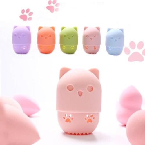 Silicone Puff Storage Box Portable Travel Cosmetic Organizer Sponge Puff Dryer Protective Case Cosmetic Tool Cute Cat Model