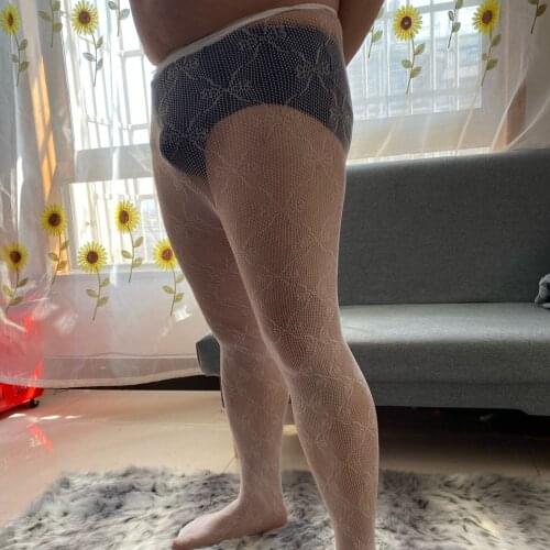 Sissy Fishnet Pantyhose Gay Exotic Clothes Sexy Tights Male Underwear Plus Size Man Lingerie White Medias Collants Pour Hommes