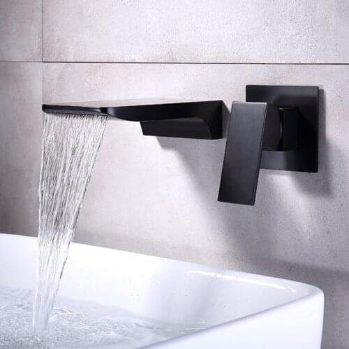 Waterfall faucet manufacturers selling into the wall the whole copper lavabo cold hot basin dark black pack leader