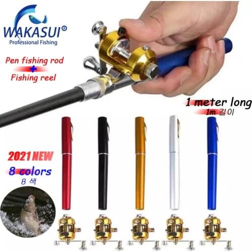 2021 Pencil Telescopic Mini Carp Fishing Rod Pole Pen Shape Folded Fishing Rod+With Reel Wheel For Outdoor River Lake Recreation