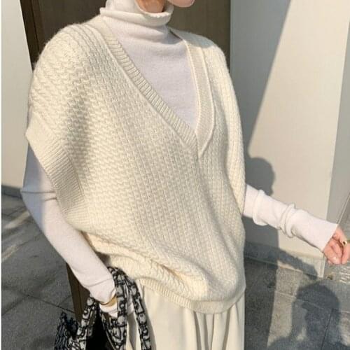 V-neck Knitted Vest Womens Sweater Autumn And Winter New Korean Loose Wild Sweater Vest Sleeveless Sweater Pullovers Tank Tops