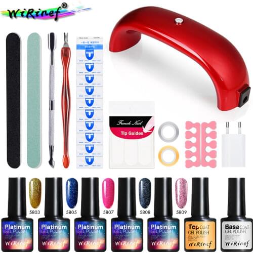 WiRinef 28pcs/set Colorful Nail Gel Gel Lacquer Set UV LED Polish Varnish Nail Art Manicure Tools Send 9w Red Rainbow Lamp