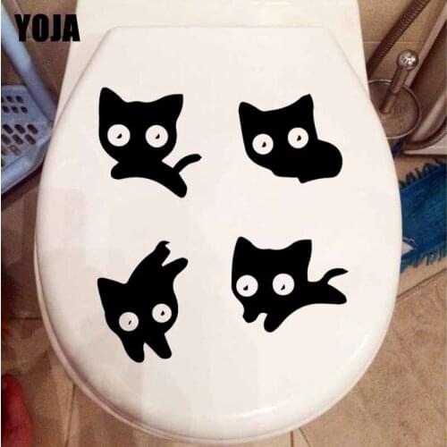 YOJA 22.4X24.7CM Cute Cartoon Cat Wall Decal Kids Room Decoration Toilet Sticker T5-0196