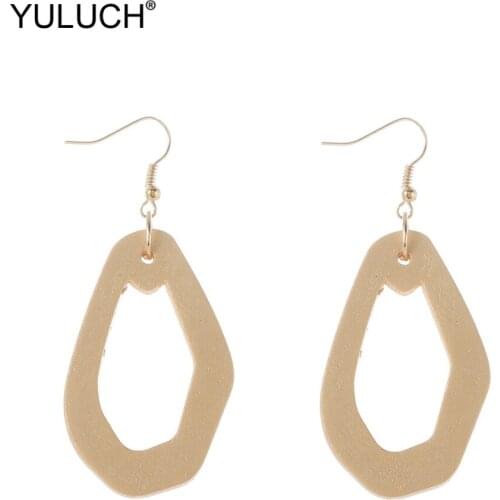YULUCH 2019 Fashion Gold Wooden Hollow Dangle Drop Earrings Ethnic African Boho Hanging Statement Earings For Women Lady Wedding