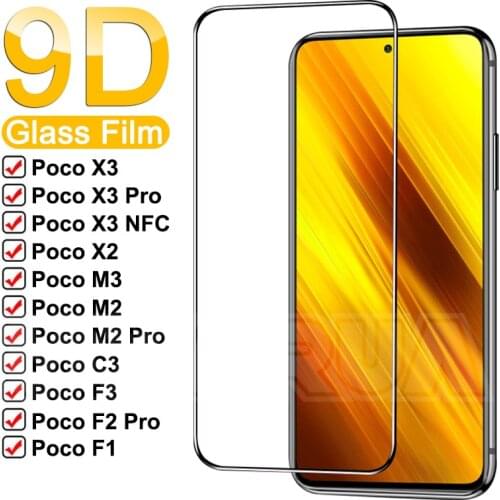 9D Protective Glass For Xiaomi Poco X3 X2 M3 M2 C3 F3 F1 Screen Protector Mi 10 10T 11 Lite 11X Pro 11i 10i Tempered Glass Film