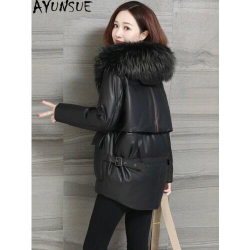 Genuine Leather Jacket Women Sheepskin Coat Female Autumn Winter Down Jackets Hooded Raccoon Dog Fur Collar Abrigo Mujer Pph1800