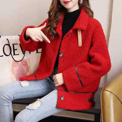 BL-34 Autumn Faux Fur Coat Women New Autumn Winter Warm Soft Lamb Fur Jacket Female Plush Overcoat Casual Outerwear Winter Coat