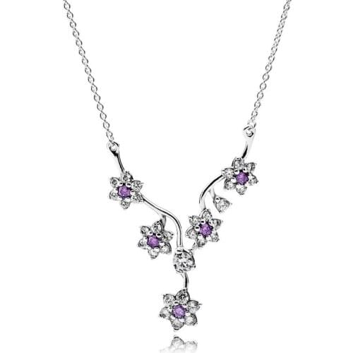 Authentic 925 Sterling Silver Forget Me Not Fashion Necklace Fit Pandora Women Bead Charm Gift DIY Jewelry