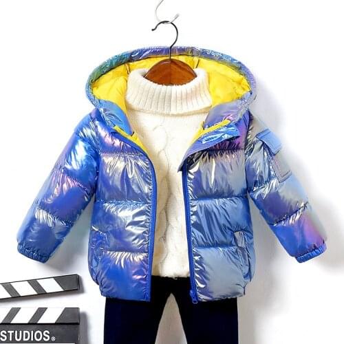 Winter Childrens Outerwear Shiny Windbreaker Jacket For Boy Padded Warm Down Cotton Coat For Girls Kids Snowsuit TZ885